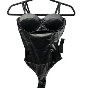 Lulus Black Satin Corset Bodysuit XS NWT